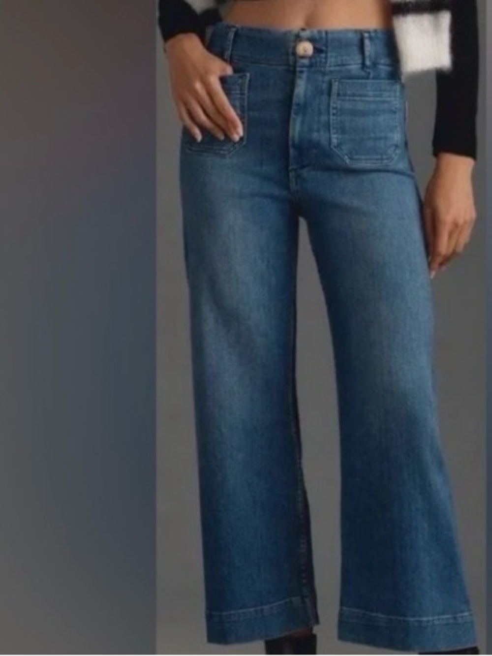 Maeve Wide-Leg High-Rise Jeans in Medium Blue Denim Sz 30